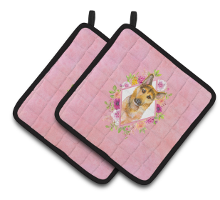 Dogs and Flowers Pair of Pot Holders (Breed: German Shepherd #2)
