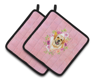 Dogs and Flowers Pair of Pot Holders (Breed: Golden Retriever)