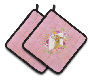 Dogs and Flowers Pair of Pot Holders (Breed: Italian Greyhound)