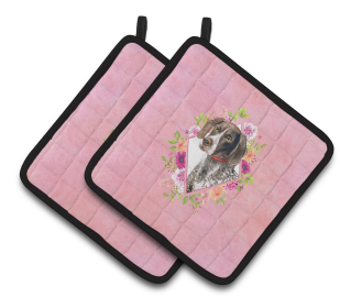 Dogs and Flowers Pair of Pot Holders (Breed: German Shorthaired Pointer)