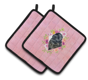 Dogs and Flowers Pair of Pot Holders (Breed: Newfoundland)