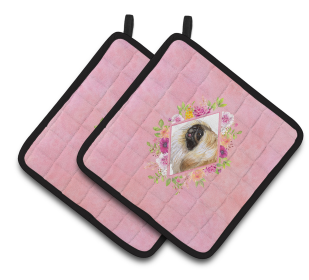 Dogs and Flowers Pair of Pot Holders (Breed: Pekingese)
