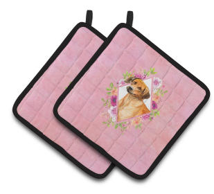 Dogs and Flowers Pair of Pot Holders (Breed: Rhodesian Ridgeback)