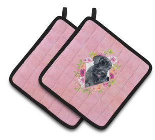 Dogs and Flowers Pair of Pot Holders (Breed: Giant Schnauzer)