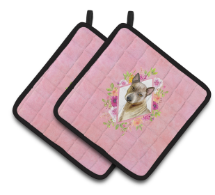 Dogs and Flowers Pair of Pot Holders (Breed: Thai Ridgeback)