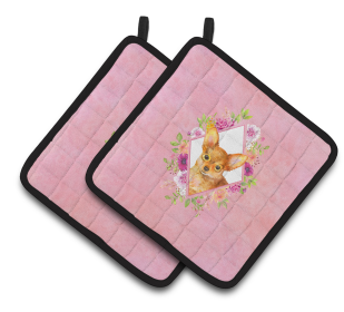 Dogs and Flowers Pair of Pot Holders (Breed: Toy Terrier)