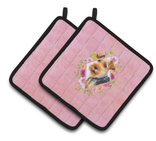 Dogs and Flowers Pair of Pot Holders (Breed: Welsh Terrier)