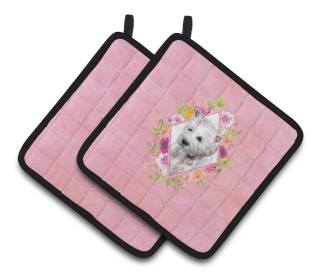 Dogs and Flowers Pair of Pot Holders (Breed: West Highland White Terrier)