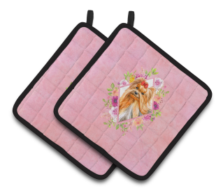 Dogs and Flowers Pair of Pot Holders (Breed: Yorkshire Terrier #2)