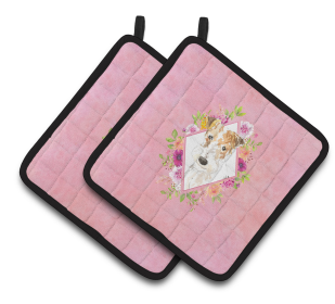 Dogs and Flowers Pair of Pot Holders (Breed: Fox Terrier)