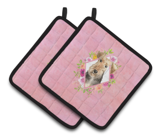 Dogs and Flowers Pair of Pot Holders (Breed: Airedale Terrier)
