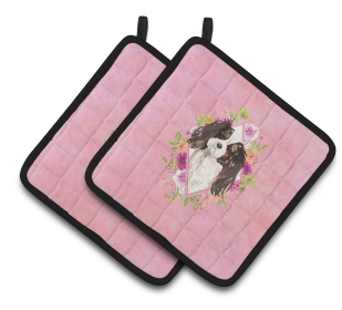 Dogs and Flowers Pair of Pot Holders (Breed: Cavalier King Charles Spaniel - Tricolor)