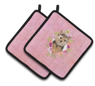 213-CK4110PTHD Dogs and Flowers Pair of Pot Holders (Dog Breed: Norwich Terrier)
