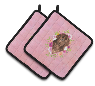 213-CK4110PTHD Dogs and Flowers Pair of Pot Holders (Dog Breed: Newfoundland1)