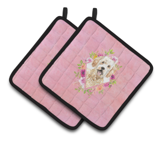 213-CK4110PTHD Dogs and Flowers Pair of Pot Holders (Dog Breed: Goldendoodle)