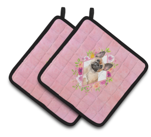 213-CK4110PTHD Dogs and Flowers Pair of Pot Holders (Dog Breed: French Bulldog1)