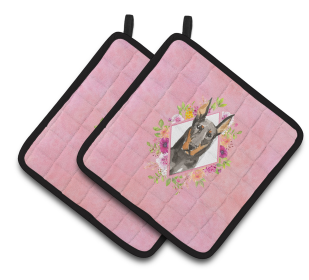 213-CK4110PTHD Dogs and Flowers Pair of Pot Holders (Dog Breed: Doberman Pinscher1)