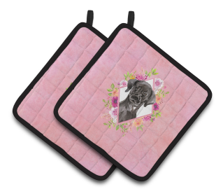 213-CK4110PTHD Dogs and Flowers Pair of Pot Holders (Dog Breed: Labrador Retriever - Black)
