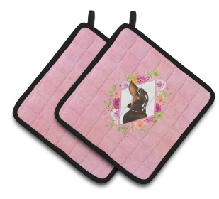 213-CK4110PTHD Dogs and Flowers Pair of Pot Holders (Dog Breed: Dachshund - Black and Tan)