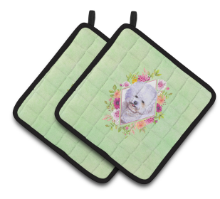 213-CK4110PTHD Dogs and Flowers Pair of Pot Holders (Dog Breed: Bichon Frise #2)