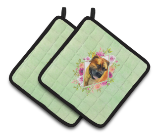 213-CK4110PTHD Dogs and Flowers Pair of Pot Holders (Dog Breed: Borboel Mastiff)