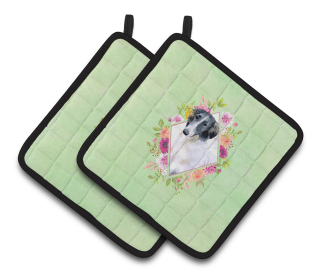 213-CK4110PTHD Dogs and Flowers Pair of Pot Holders (Dog Breed: Borzoi Russian Wolfhound)