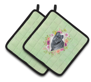 213-CK4110PTHD Dogs and Flowers Pair of Pot Holders (Dog Breed: Other Dog Collectibles)