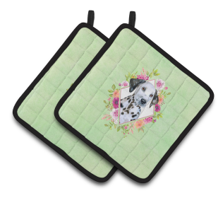 213-CK4110PTHD Dogs and Flowers Pair of Pot Holders (Dog Breed: Dalmatian Puppy)