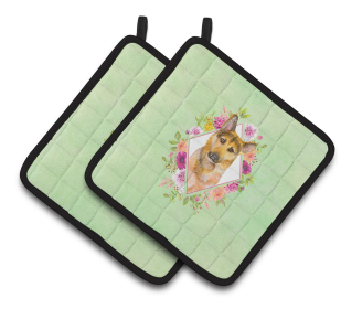 213-CK4110PTHD Dogs and Flowers Pair of Pot Holders (Dog Breed: German Shepherd #2)