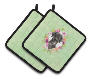 CK4421PTHD Dogs and Flowers Oven Mits (Breed: Labrador Retriever - Black)
