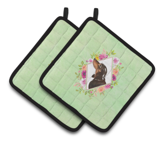 CK4422PTHD Dogs and Flowers Oven Mits (Breed: Dachshund - Black and Tan)