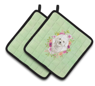 CK4423PTHD Dogs and Flowers Oven Mits (Breed: Bichon Frise)