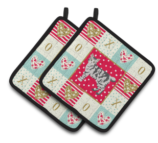 Cat XOXO Pair of Pot Holders (Breed: American Bobtail #1)