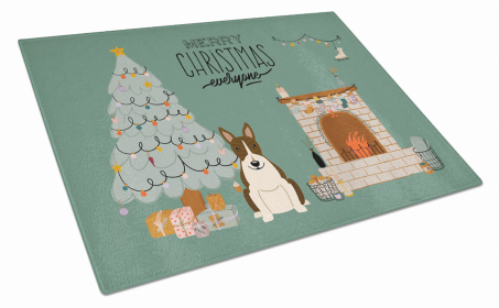 Christmas Everyone Dog Print Glass Cutting Board Large (Dog Breed: Dark Brindle Bull Terrier)
