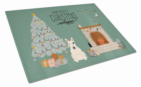 Christmas Everyone Dog Print Glass Cutting Board Large (Dog Breed: White Bull Terrier)