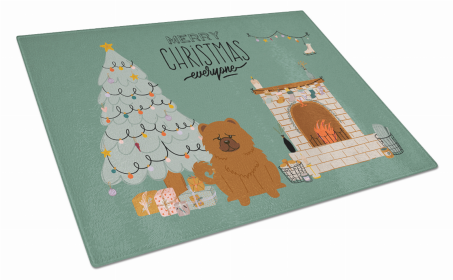 Christmas Everyone Dog Print Glass Cutting Board Large (Dog Breed: Red Chow Chow)