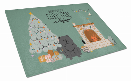 Christmas Everyone Dog Print Glass Cutting Board Large (Dog Breed: Black Chow Chow)