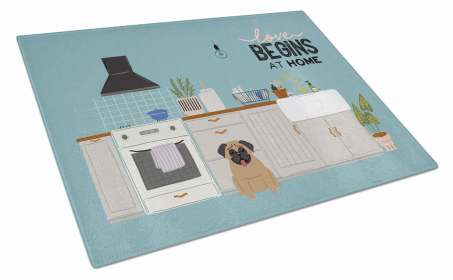 Kitchen Scene Dog Print Glass Cutting Board Large (Dog Breed: Brown Pug)