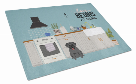 Kitchen Scene Dog Print Glass Cutting Board Large (Dog Breed: Black Pug)