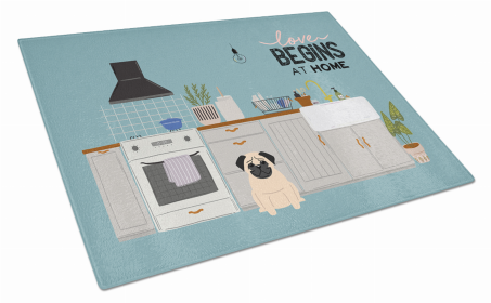 Kitchen Scene Dog Print Glass Cutting Board Large (Dog Breed: Fawn Pug)