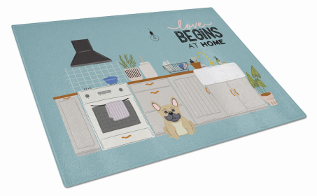 Kitchen Scene Dog Print Glass Cutting Board Large (Dog Breed: Cream French Bulldog)