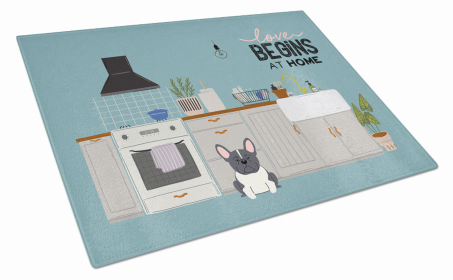 Kitchen Scene Dog Print Glass Cutting Board Large (Dog Breed: Black White French Bulldog)