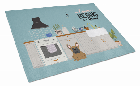 Kitchen Scene Dog Print Glass Cutting Board Large (Dog Breed: Brown French Bulldog)