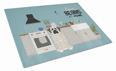 Kitchen Scene Dog Print Glass Cutting Board Large (Dog Breed: White Mastiff Brindle)