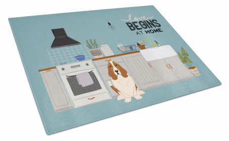 Kitchen Scene Dog Print Glass Cutting Board Large (Dog Breed: Basset Hound)