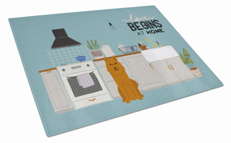 Kitchen Scene Dog Print Glass Cutting Board Large (Dog Breed: Karelian Bear Dog)