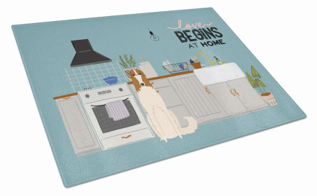 Kitchen Scene Dog Print Glass Cutting Board Large (Dog Breed: Borzoi Russian Wolfhound)
