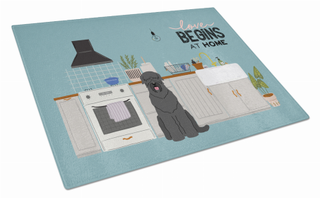Kitchen Scene Dog Print Glass Cutting Board Large (Dog Breed: Black Russian Terrier)
