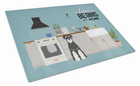 Kitchen Scene Dog Print Glass Cutting Board Large (Dog Breed: Salt and Pepper Standard Schnauzer)