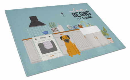 Kitchen Scene Dog Print Glass Cutting Board Large (Dog Breed: Border Terrier)